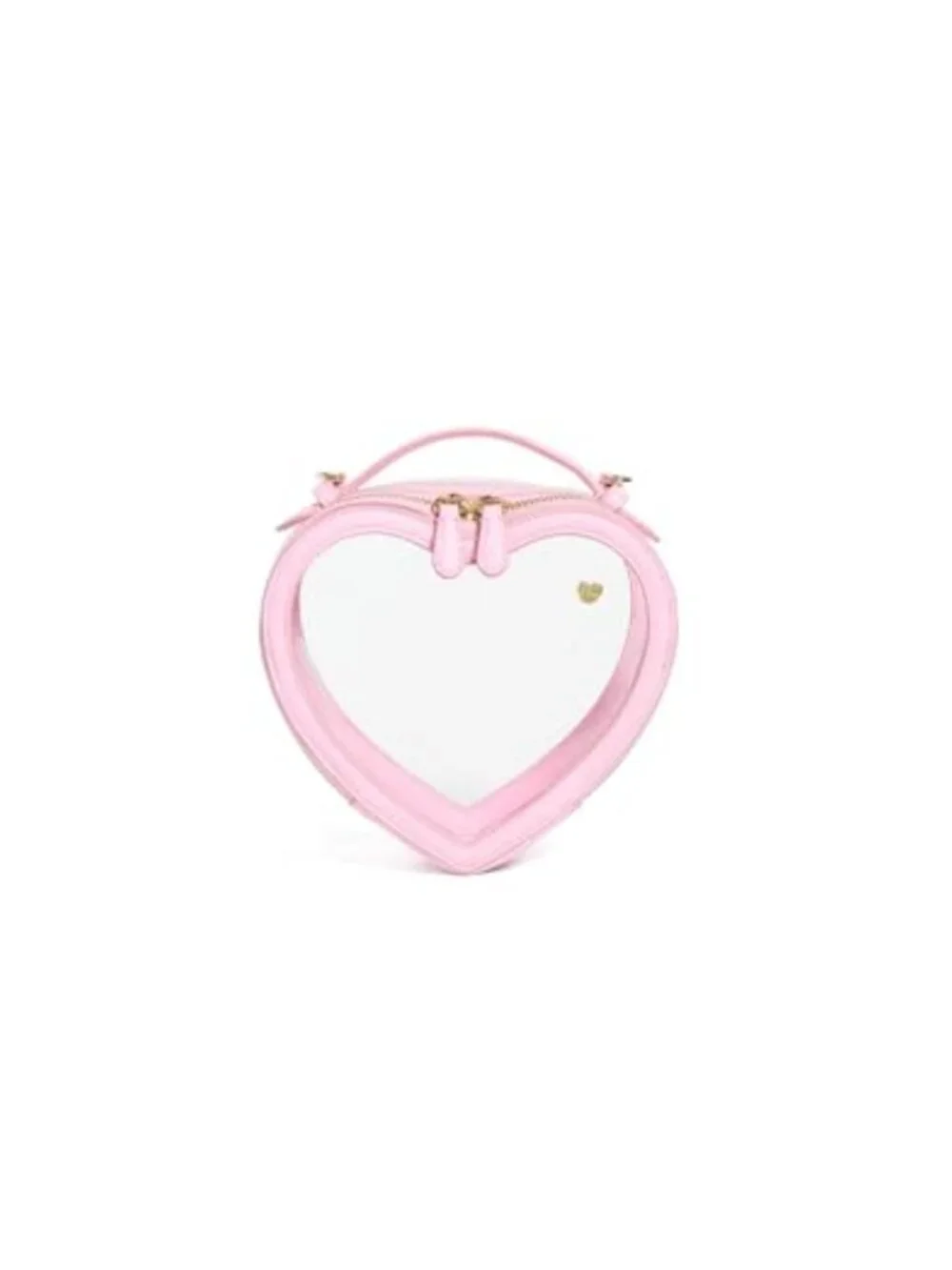 Clear Heart Crossbody Stadium Bag Faux Leather Trim Gold Hardware